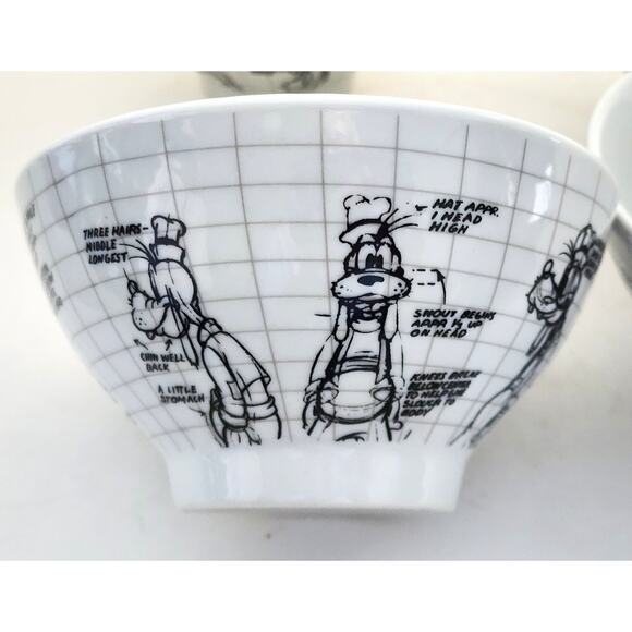BOWLS-DISNEY-SKETCH BOOK-GOOFY-White-Black-Noodle-Cereal-Soup-Snacks-Set of 4 - Picture 7 of 12